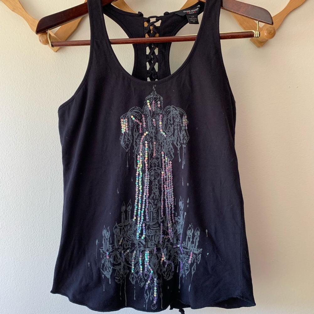 Guess Racerback Embellished Chandelier Tank